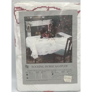 KEECO Rocking Horse Sampler Cross Stitch Crochet 68" X 104" Tablecloth & Napkins